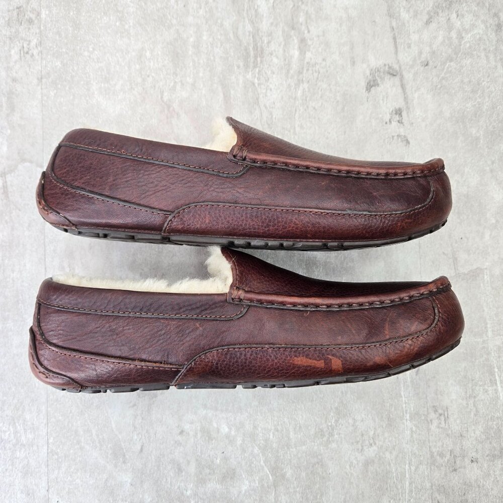 Ugg Slipper Loafers Mens 11 Brown Leather Fur Lined Slip On Comfort Dress Shoes - Picture 5 of 12